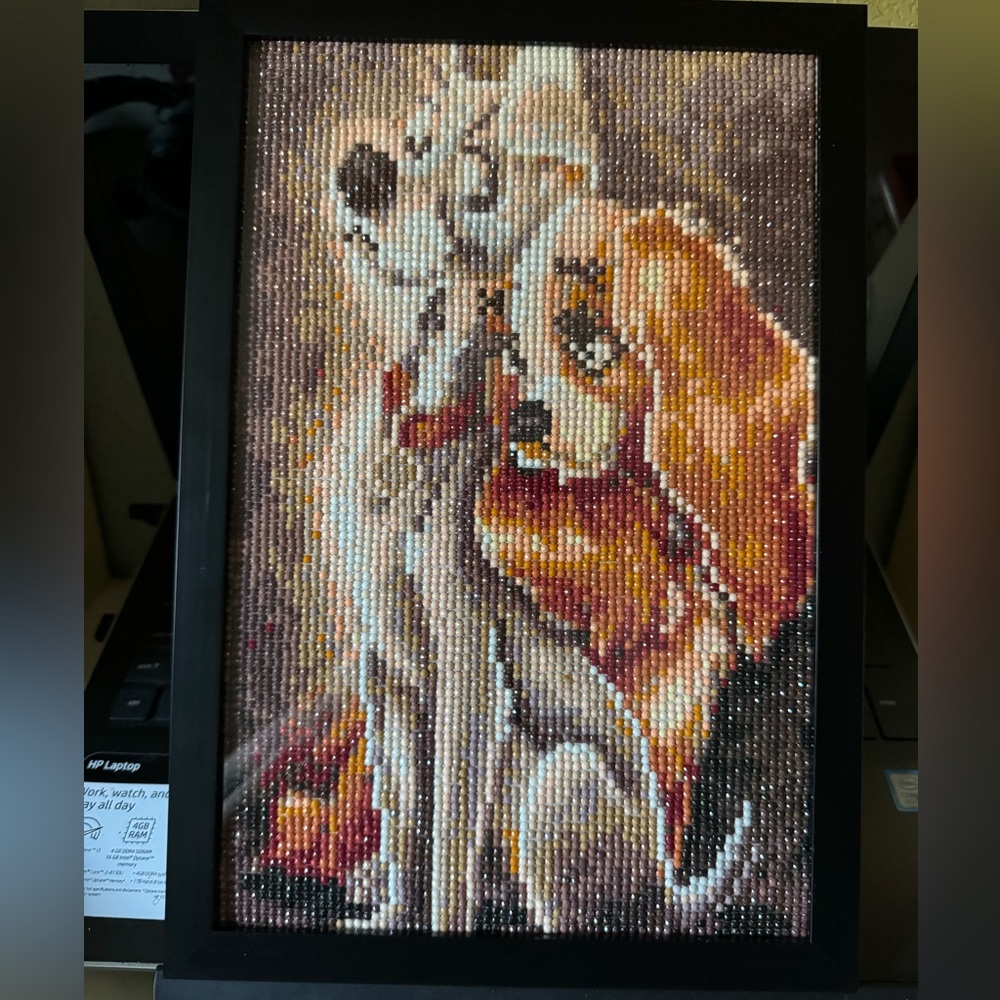 Lady and the Tramp completed diamond art framed glue sealant added